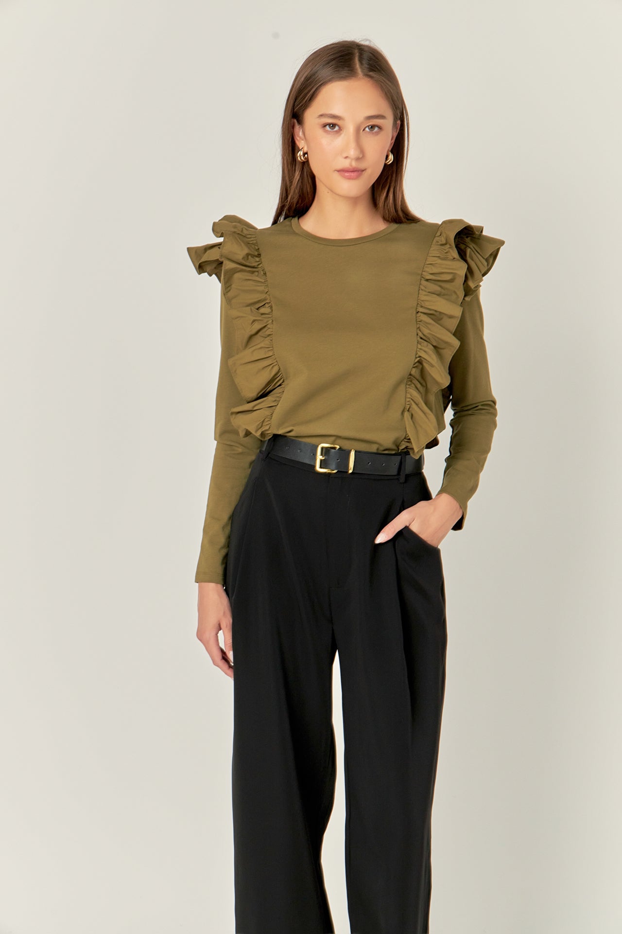 ENGLISH FACTORY - Poplin Ruffle Detail T-shirt - TOPS available at Objectrare