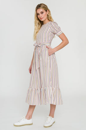 ENGLISH FACTORY - English Factory - Multi Stripe Bow Tie Midi Dress - DRESSES available at Objectrare