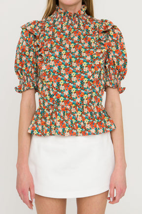 ENGLISH FACTORY - Floral Ruffle Detail Top - TOPS available at Objectrare