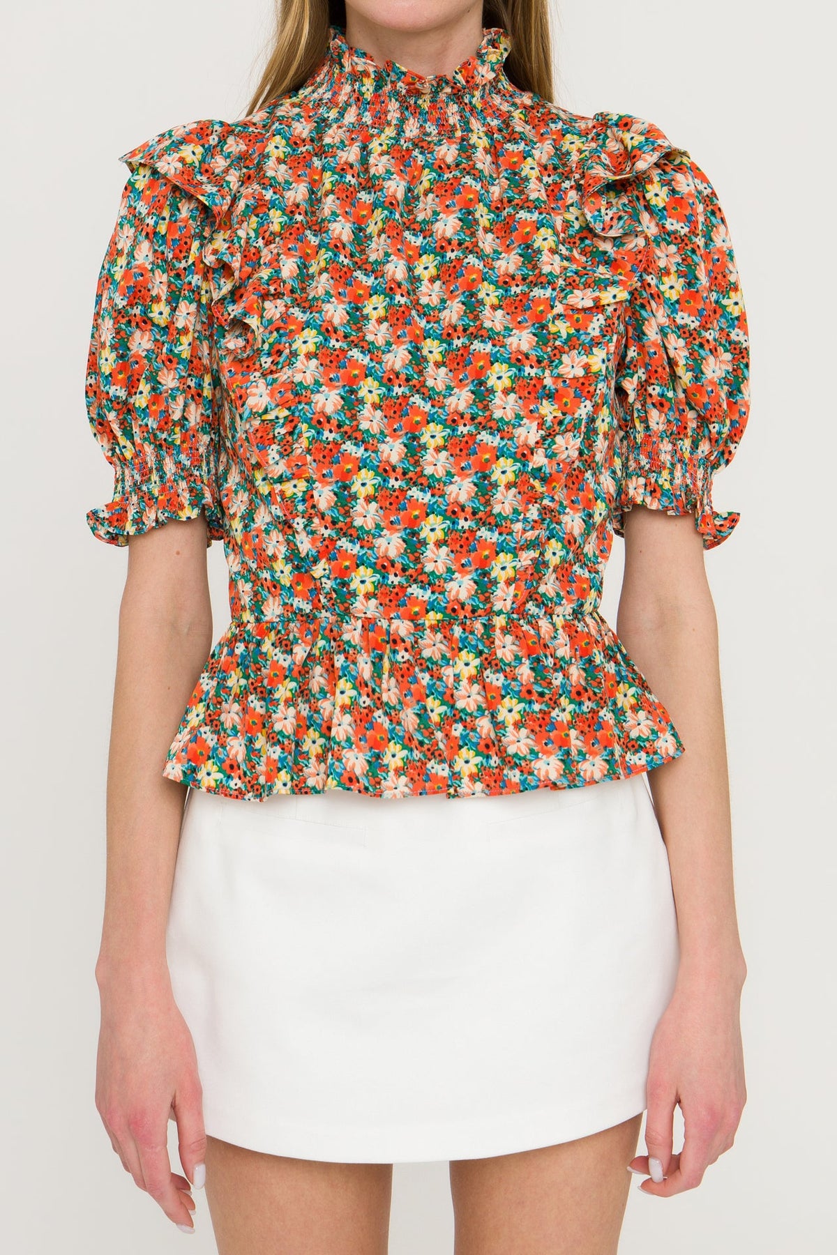 ENGLISH FACTORY - Floral Ruffle Detail Top - TOPS available at Objectrare