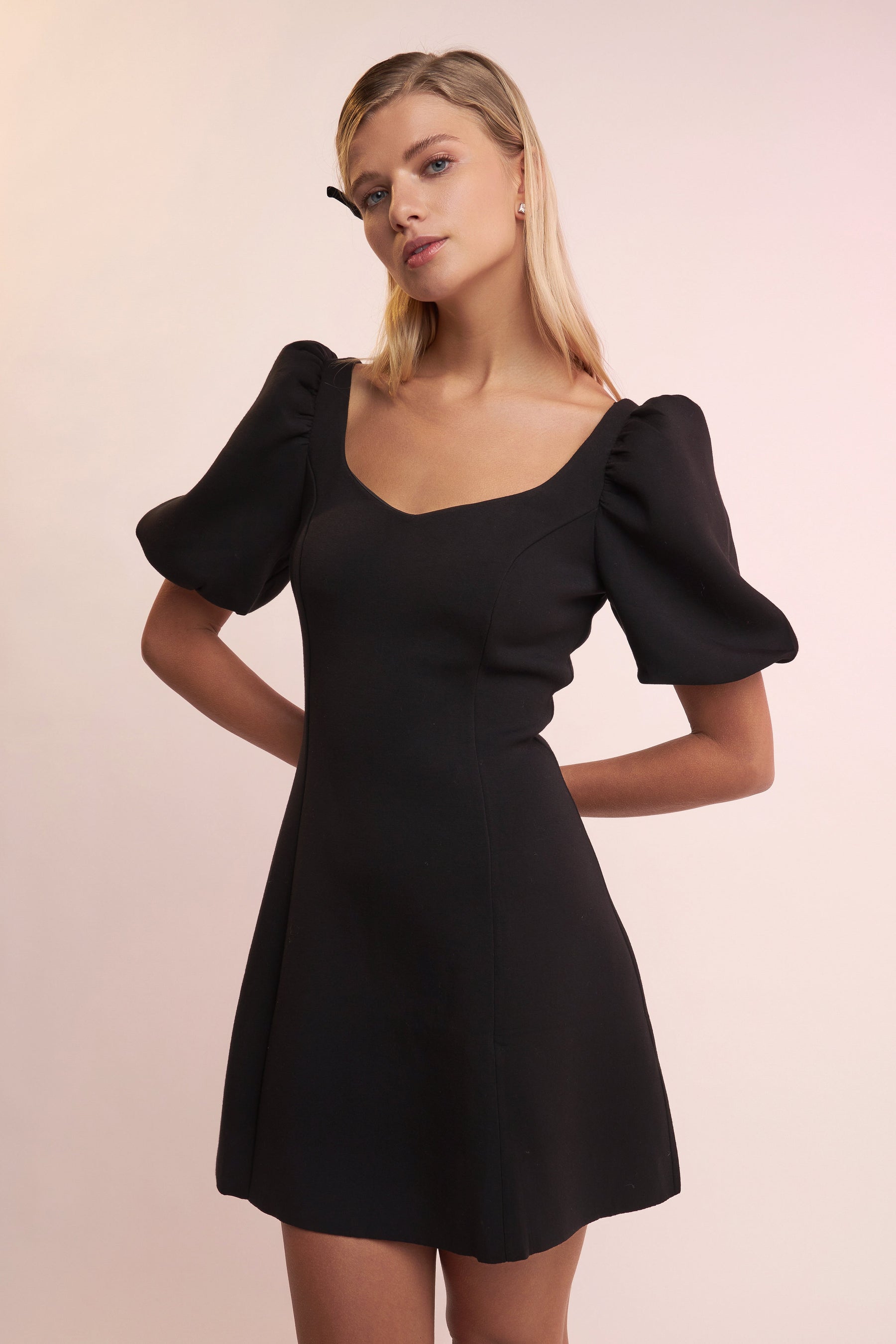 Puff Sleeve Mini Dress in Black
