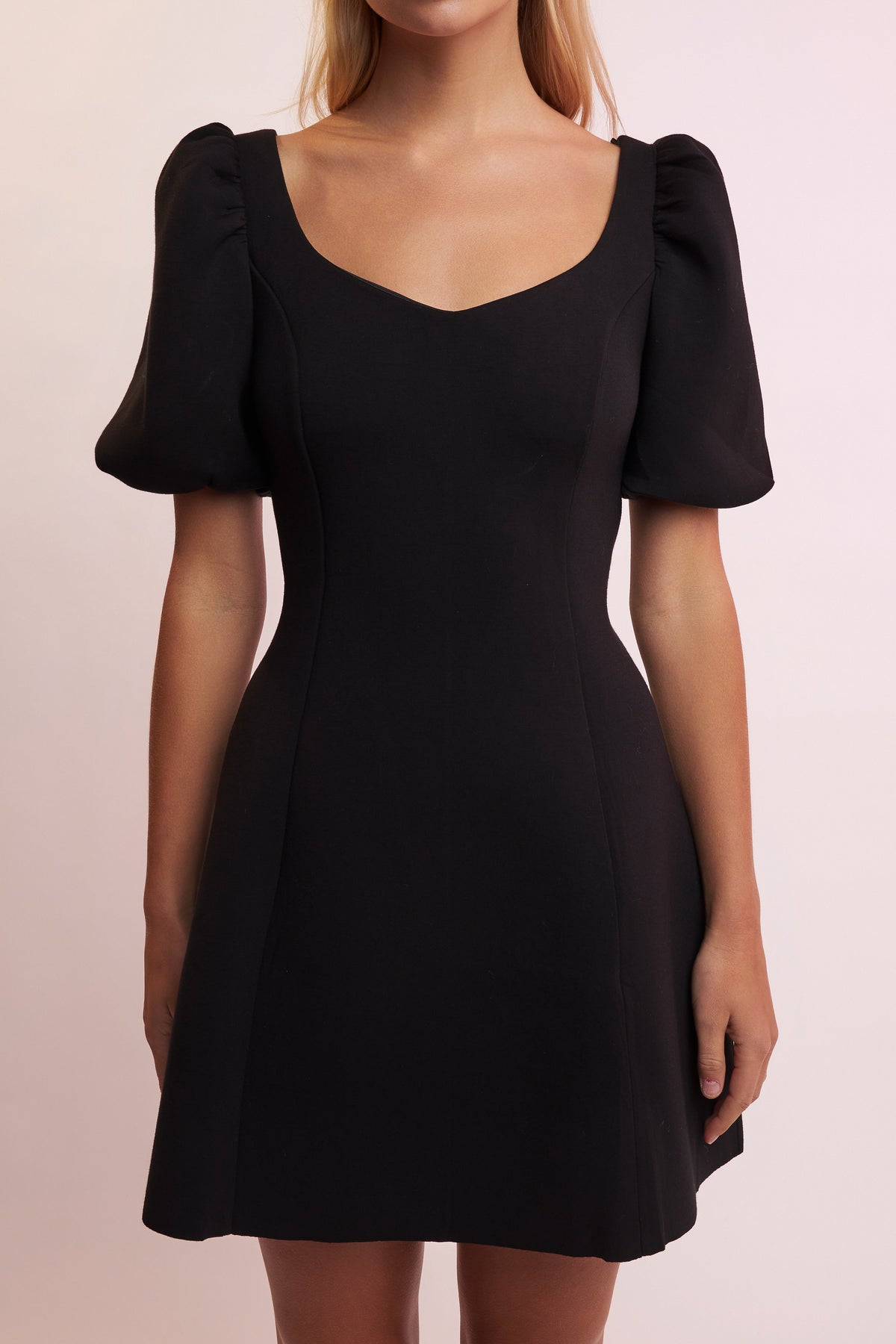 Puff Sleeve Mini Dress in Black