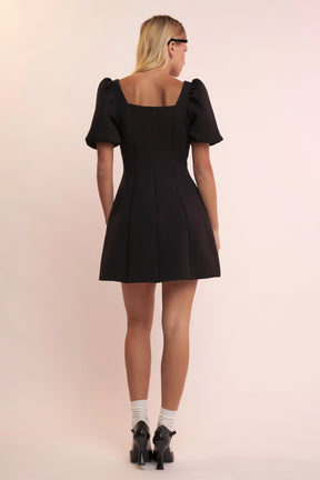 Puff Sleeve Mini Dress in Black