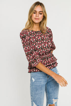 Pleated flora woven Blouse