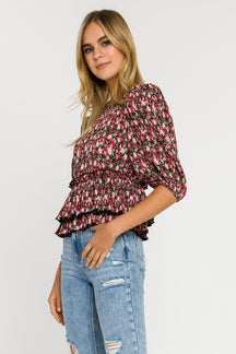 Pleated flora woven Blouse