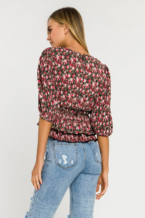 Pleated flora woven Blouse