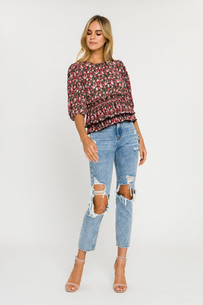 Pleated flora woven Blouse