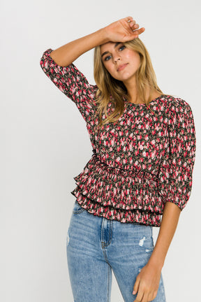 Pleated flora woven Blouse