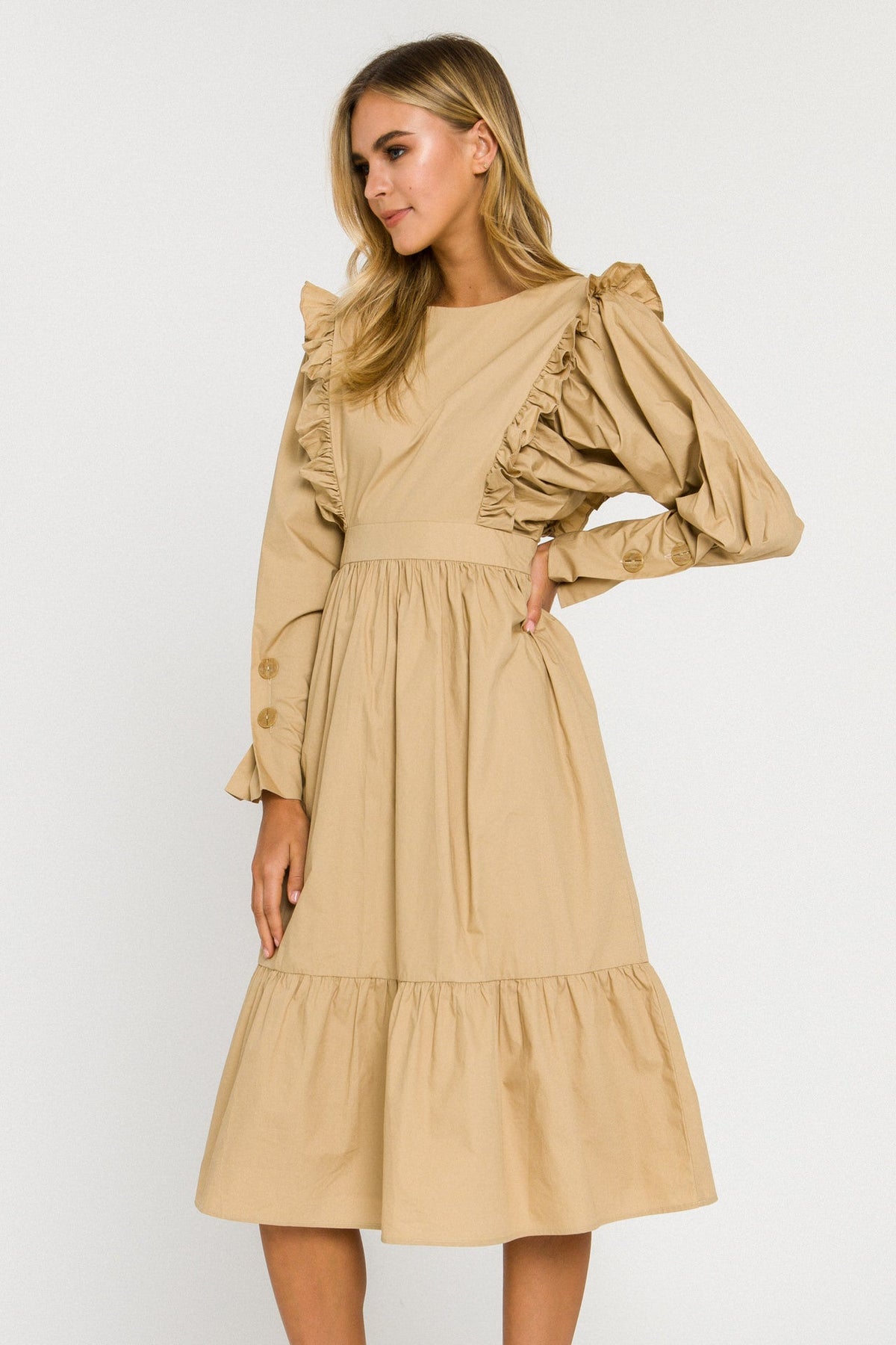 ENGLISH FACTORY - Ruffle Detail Tiered Midi Dress - DRESSES available at Objectrare