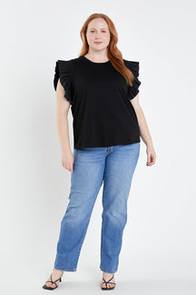 ENGLISH FACTORY - English Factory - Plus Size Poplin Knit Mixed Ruffle Detail Top - TOPS available at Objectrare