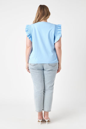 ENGLISH FACTORY - Plus Size Poplin Knit Mixed Ruffle Detail Top - TOPS available at Objectrare
