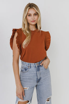 ENGLISH FACTORY - Poplin Knit Mixed Ruffle Detail Top - TOPS available at Objectrare