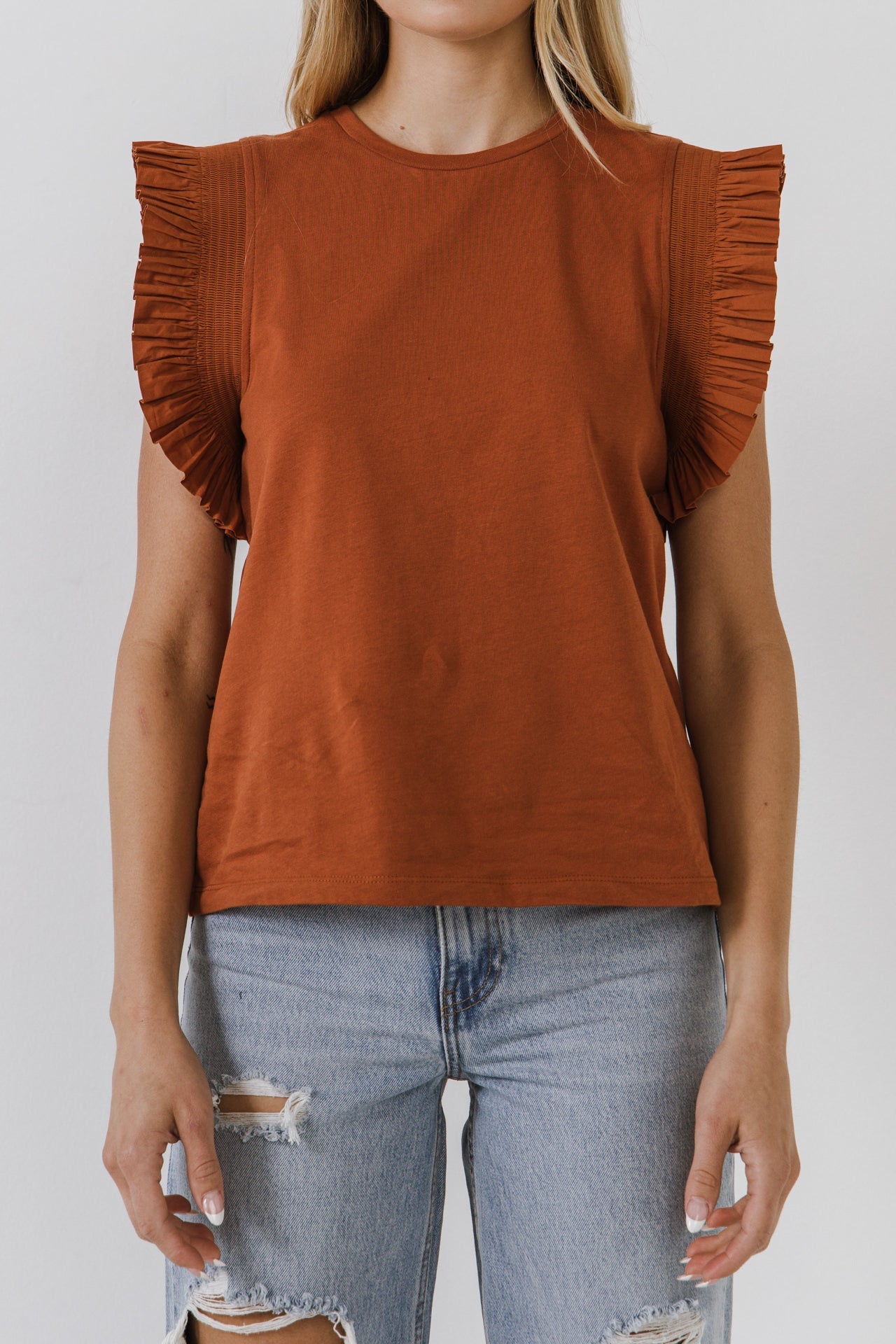 ENGLISH FACTORY - English Factory - Poplin Knit Mixed Ruffle Detail Top - TOPS available at Objectrare