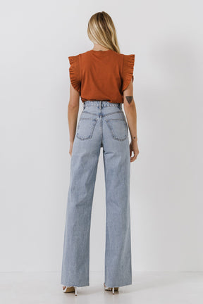 ENGLISH FACTORY - Poplin Knit Mixed Ruffle Detail Top - TOPS available at Objectrare