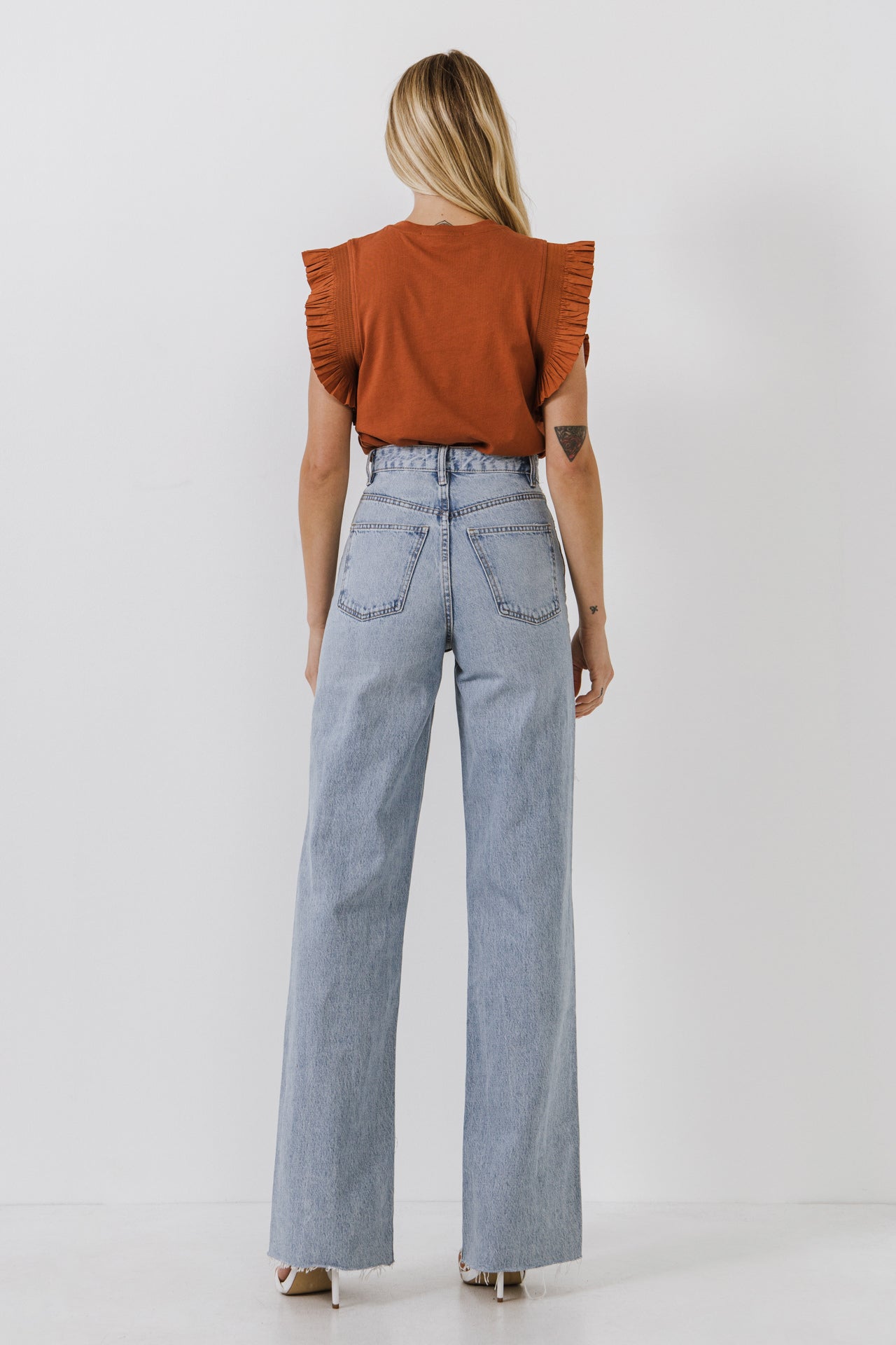 ENGLISH FACTORY - English Factory - Poplin Knit Mixed Ruffle Detail Top - TOPS available at Objectrare