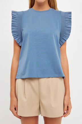 ENGLISH FACTORY - Poplin Knit Mixed Ruffle Detail Top - TOPS available at Objectrare