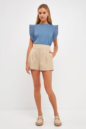 ENGLISH FACTORY - Poplin Knit Mixed Ruffle Detail Top - TOPS available at Objectrare
