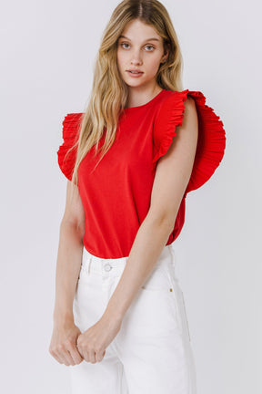 ENGLISH FACTORY - Poplin Knit Mixed Ruffle Detail Top - TOPS available at Objectrare