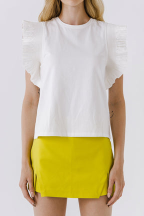 ENGLISH FACTORY - Poplin Knit Mixed Ruffle Detail Top - TOPS available at Objectrare