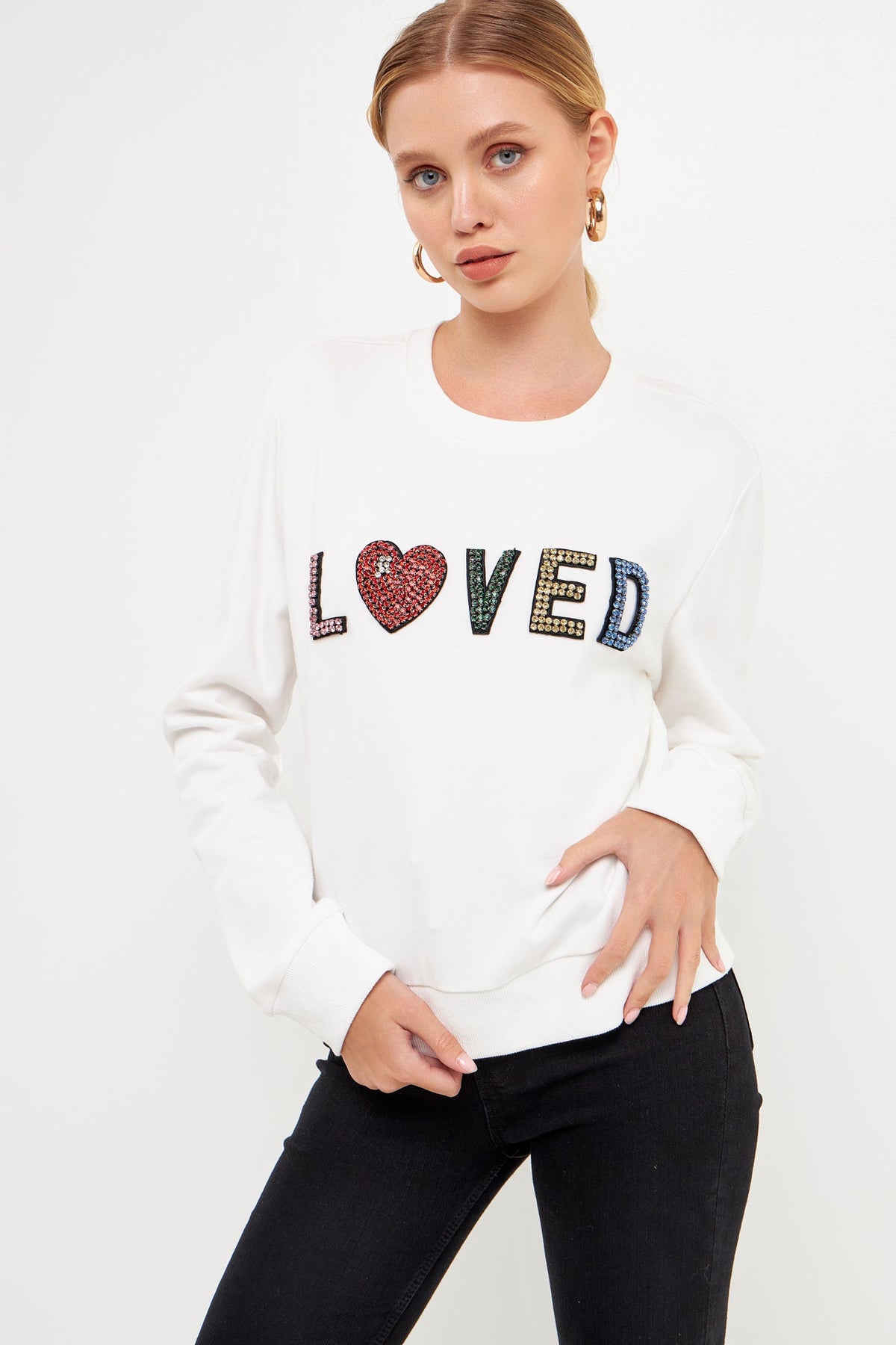 ENDLESS ROSE - Beaded Loved Sweatshirt - HOODIES &SWEATSHIRTS available at Objectrare