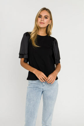 ENGLISH FACTORY - Chiffon Ruffle Sleeve T-shirt - T-SHIRTS available at Objectrare