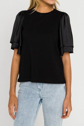 ENGLISH FACTORY - Chiffon Ruffle Sleeve T-shirt - T-SHIRTS available at Objectrare