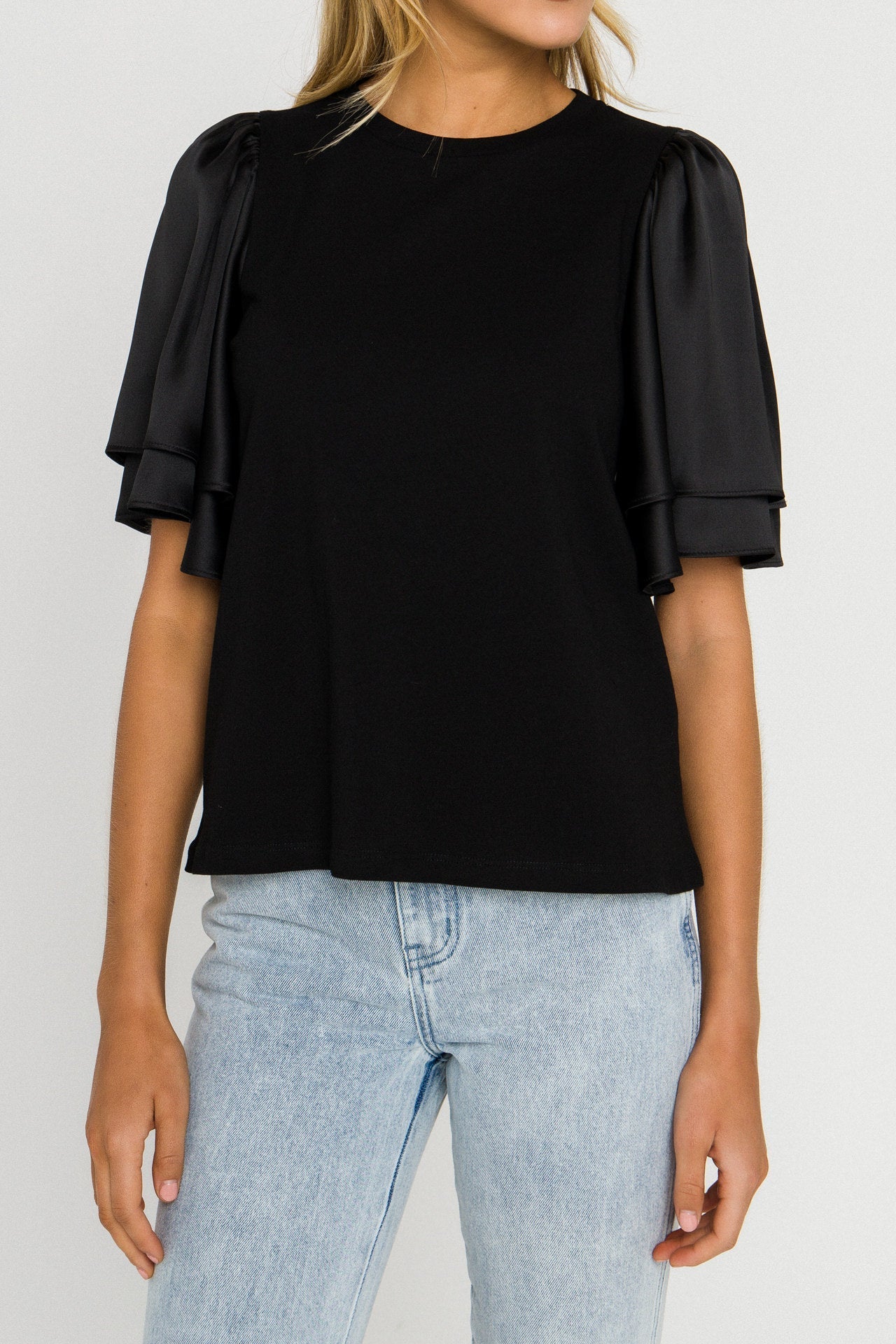 ENGLISH FACTORY - English Factory - Chiffon Ruffle Sleeve T-shirt - T-SHIRTS available at Objectrare