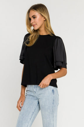 ENGLISH FACTORY - English Factory - Chiffon Ruffle Sleeve T-shirt - T-SHIRTS available at Objectrare