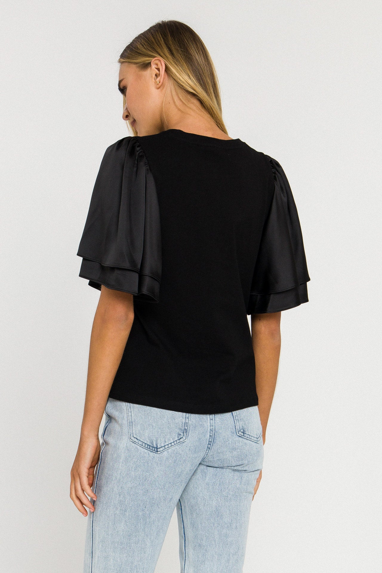 ENGLISH FACTORY - English Factory - Chiffon Ruffle Sleeve T-shirt - T-SHIRTS available at Objectrare