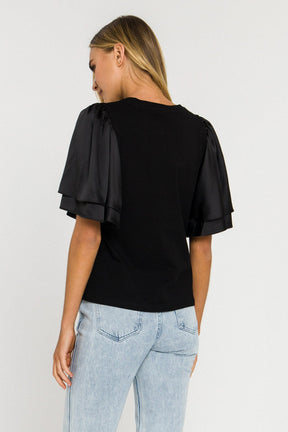 ENGLISH FACTORY - Chiffon Ruffle Sleeve T-shirt - T-SHIRTS available at Objectrare
