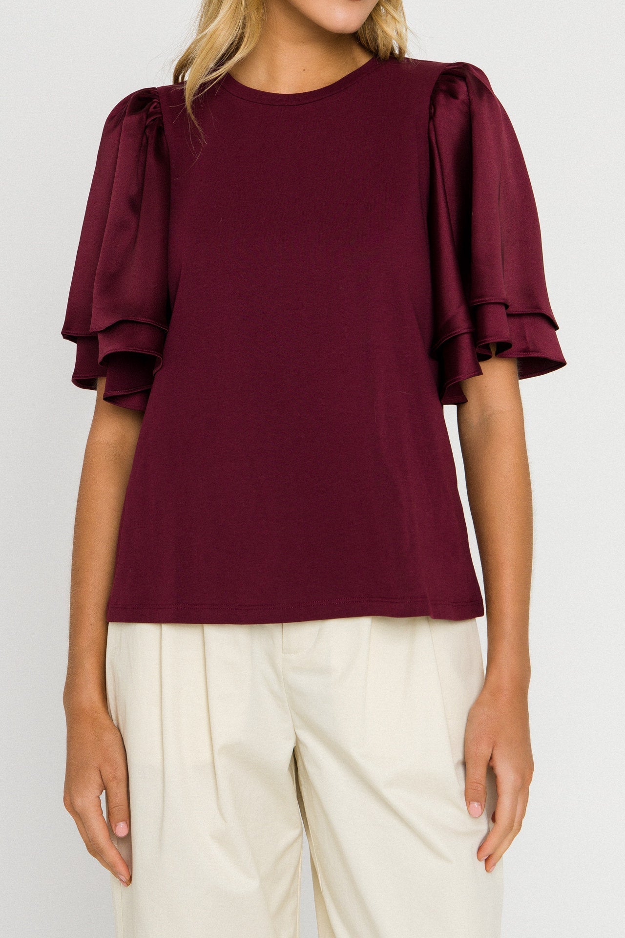 ENGLISH FACTORY - English Factory - Chiffon Ruffle Sleeve T-shirt - T-SHIRTS available at Objectrare