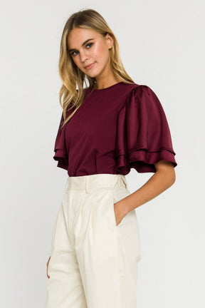 ENGLISH FACTORY - Chiffon Ruffle Sleeve T-shirt - T-SHIRTS available at Objectrare