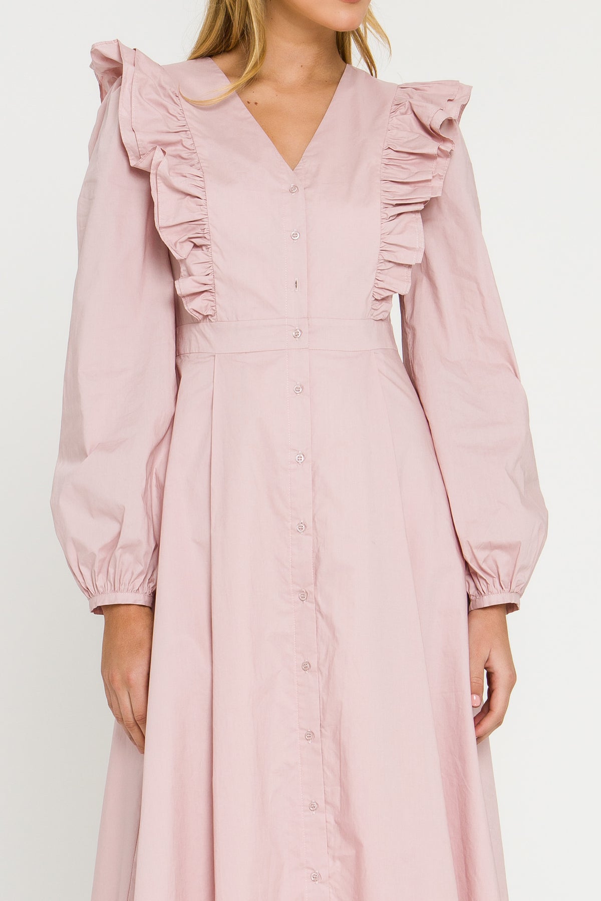 ENGLISH FACTORY - Ruffled Button Down Midi Dress - DRESSES available at Objectrare