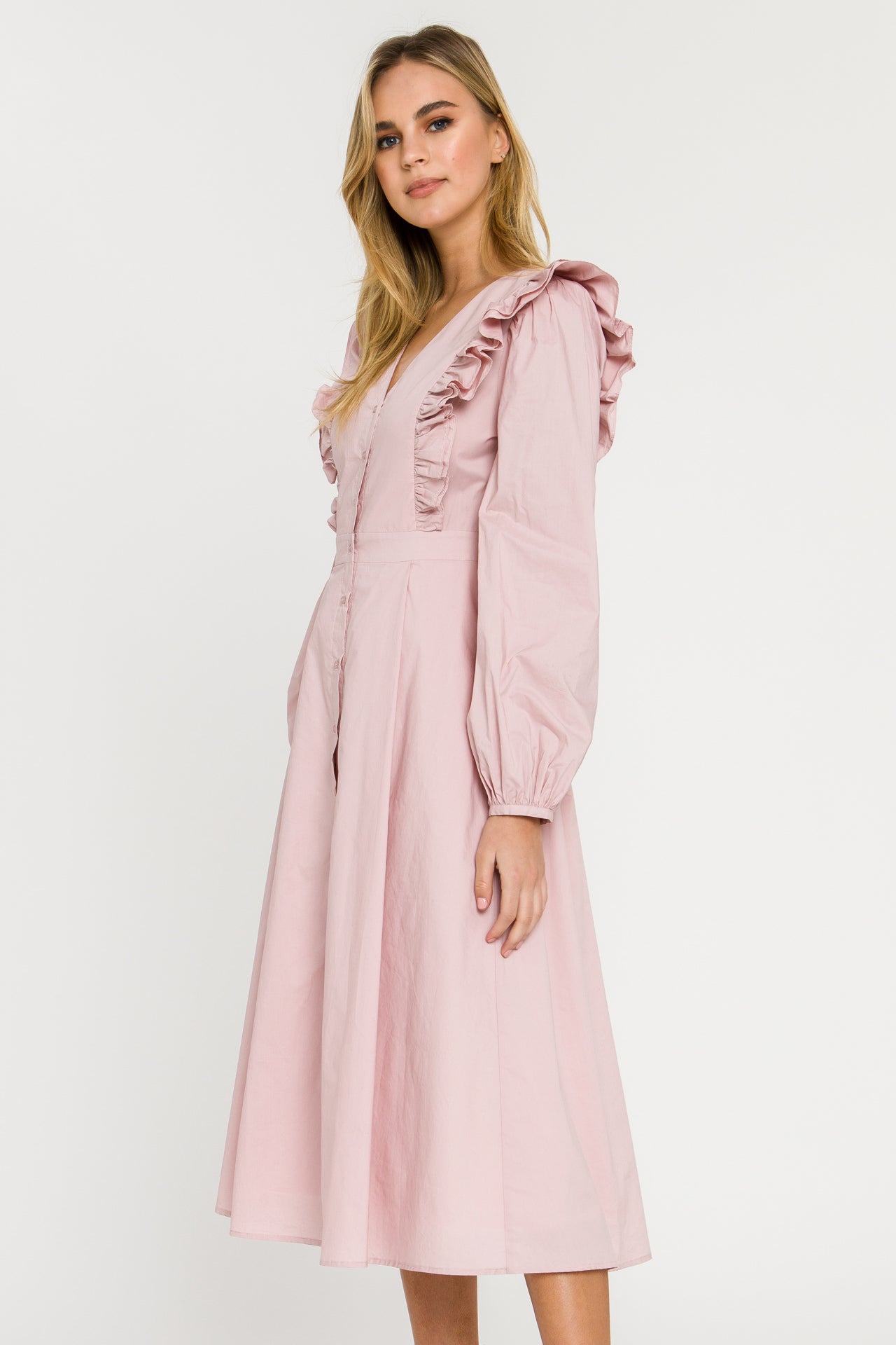 ENGLISH FACTORY - Ruffled Button Down Midi Dress - DRESSES available at Objectrare