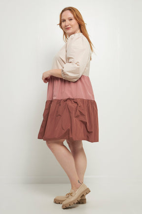 ENGLISH FACTORY - Plus Size Colorblock Mini Dress - DRESSES available at Objectrare