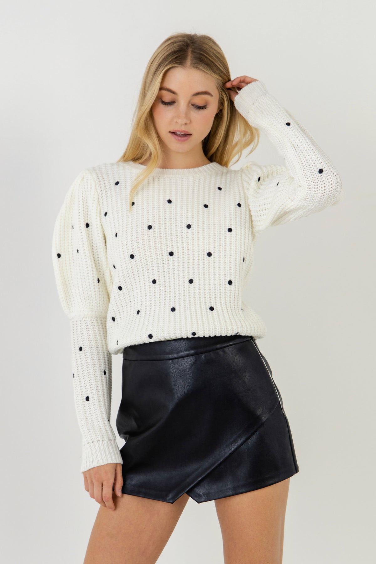 ENGLISH FACTORY - Dotted Puff Sleeve Sweater - SWEATERS & KNITS available at Objectrare