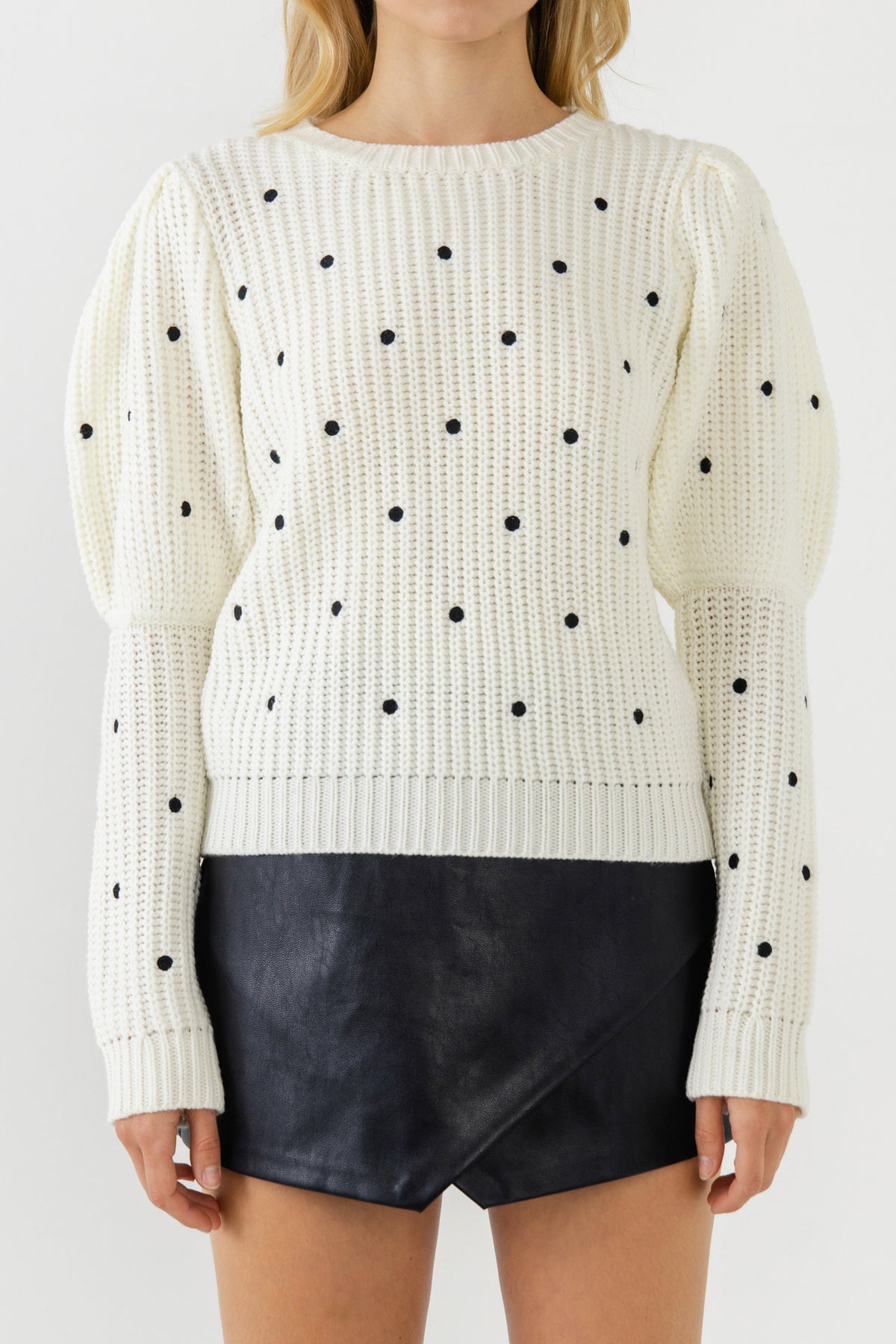 ENGLISH FACTORY - Dotted Puff Sleeve Sweater - SWEATERS & KNITS available at Objectrare