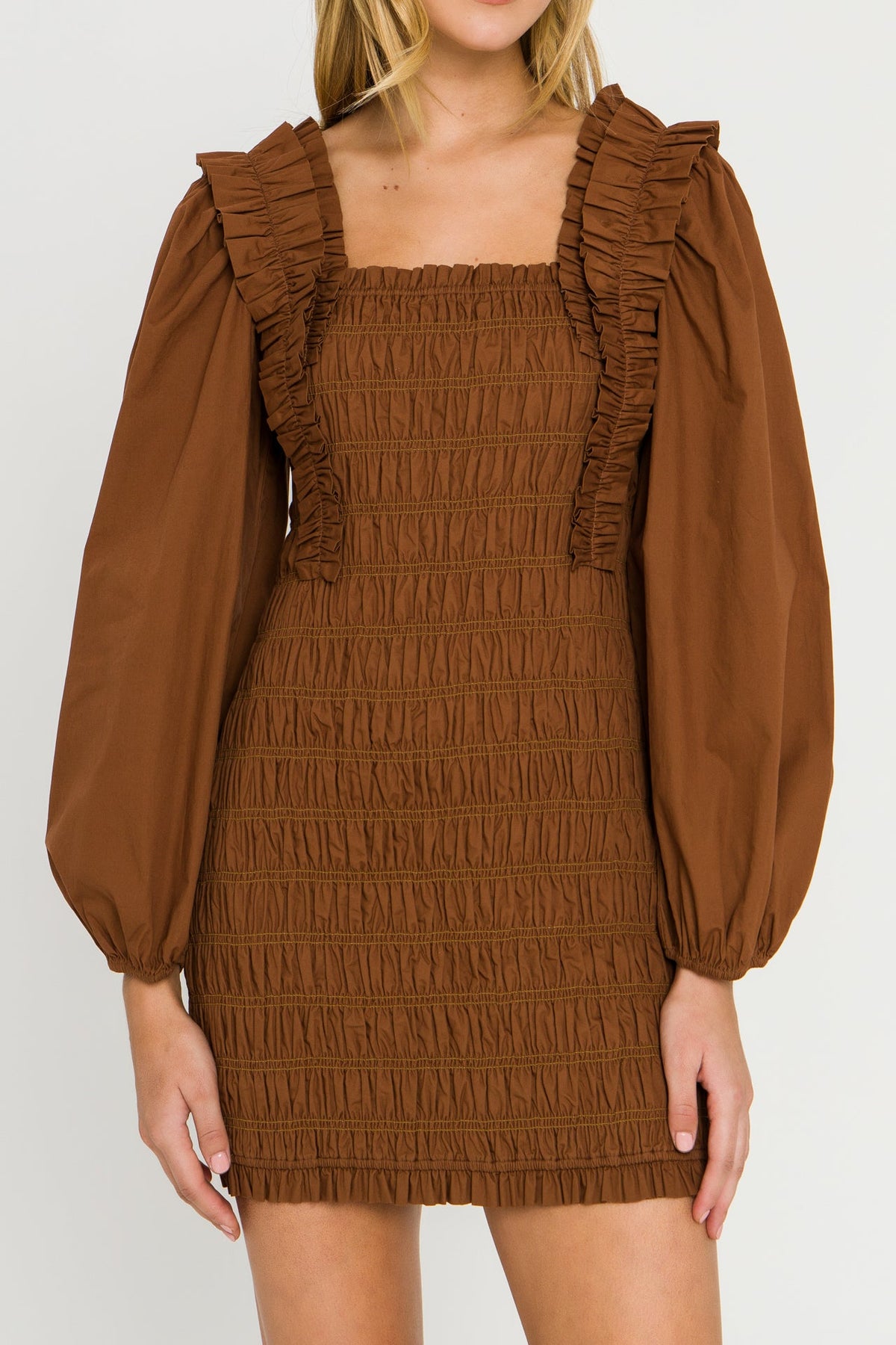 Smocking Detail Mini Dress