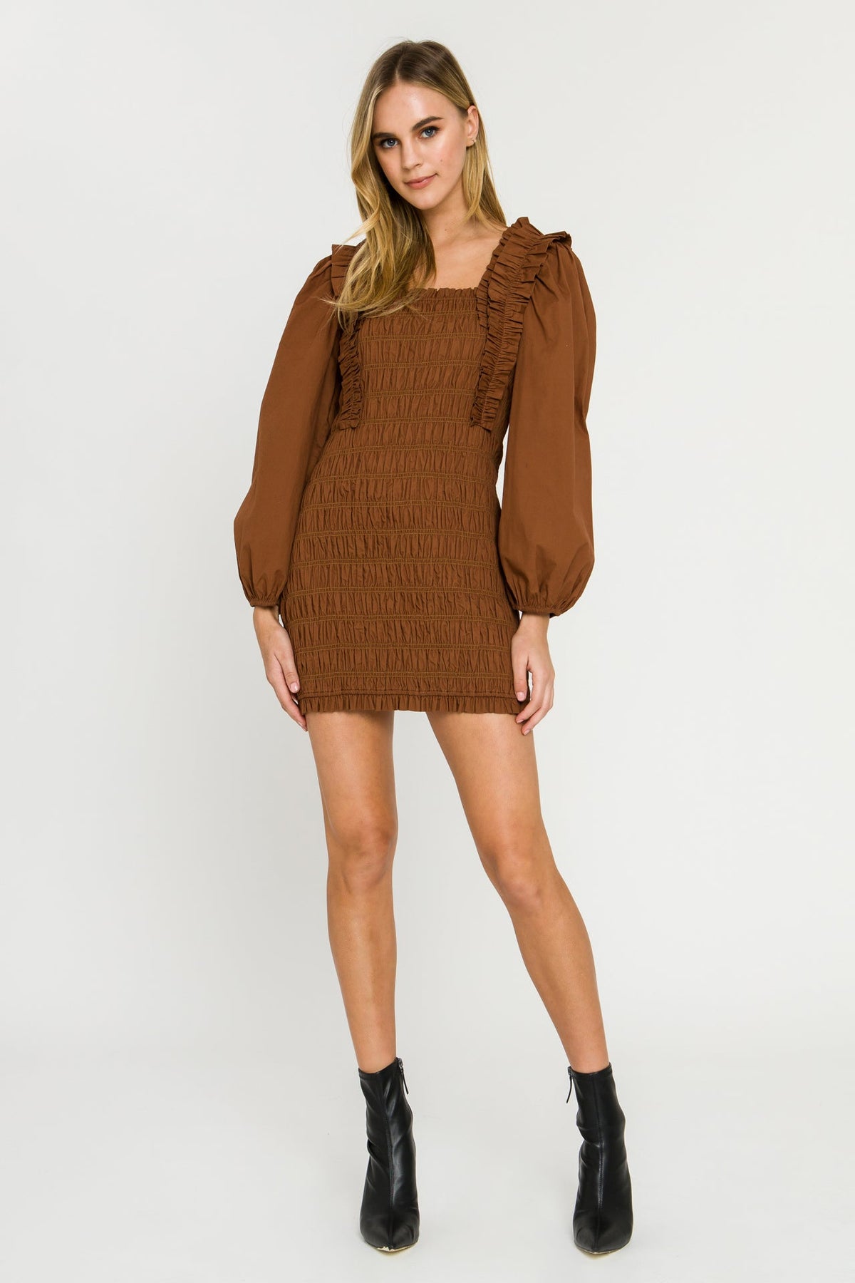 Smocking Detail Mini Dress