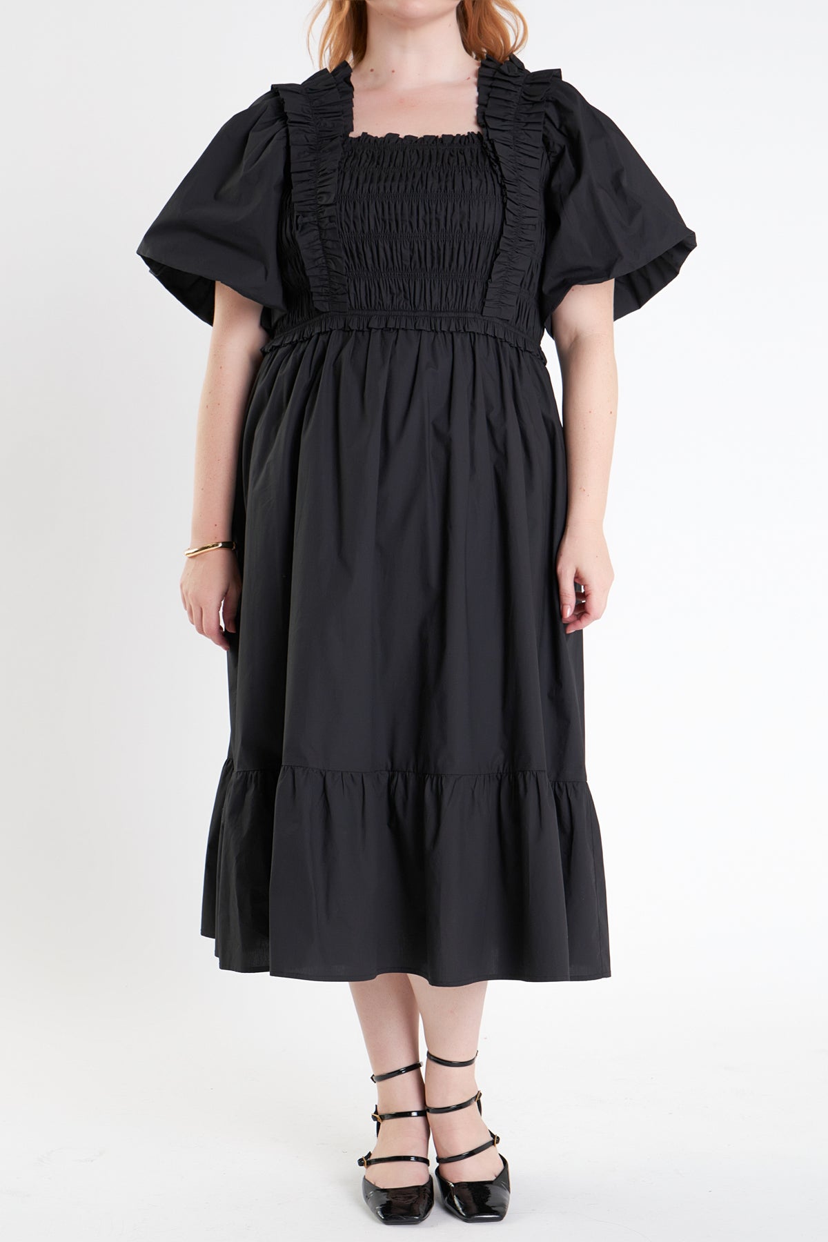 ENGLISH FACTORY - Ruffled Smocked Midi Dress - DRESSES available at Objectrare