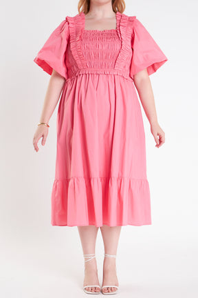 ENGLISH FACTORY - English Factory - Ruffled Smocked Midi Dress - DRESSES available at Objectrare