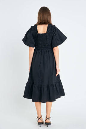 ENGLISH FACTORY - Puff Sleeve Square Neck Midi Dress - DRESSES available at Objectrare