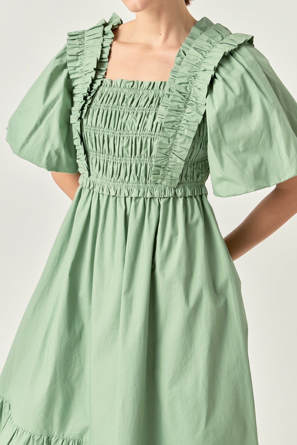 ENGLISH FACTORY - Puff Sleeve Square Neck Midi Dress - DRESSES available at Objectrare