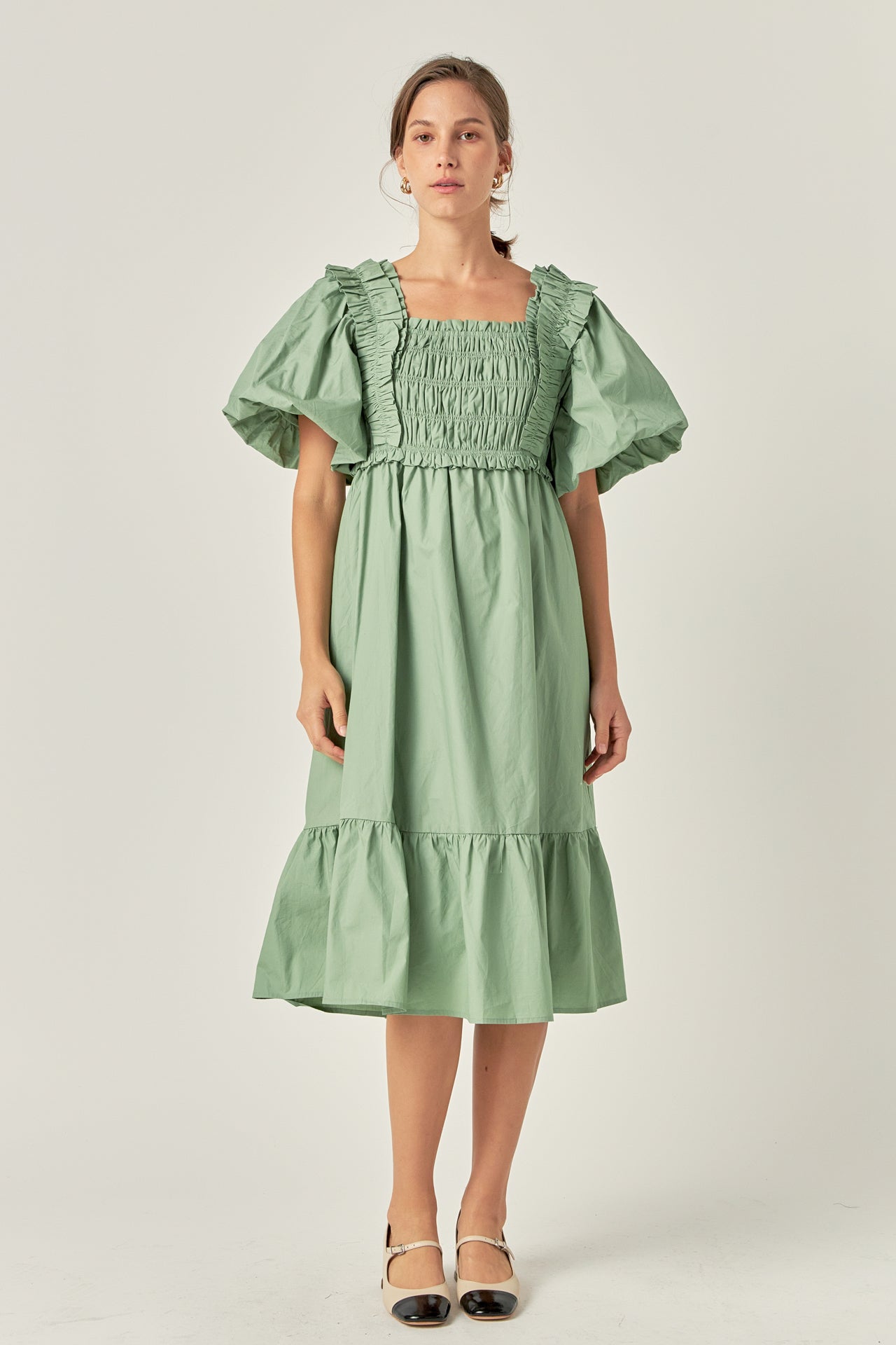 ENGLISH FACTORY - Puff Sleeve Square Neck Midi Dress - DRESSES available at Objectrare