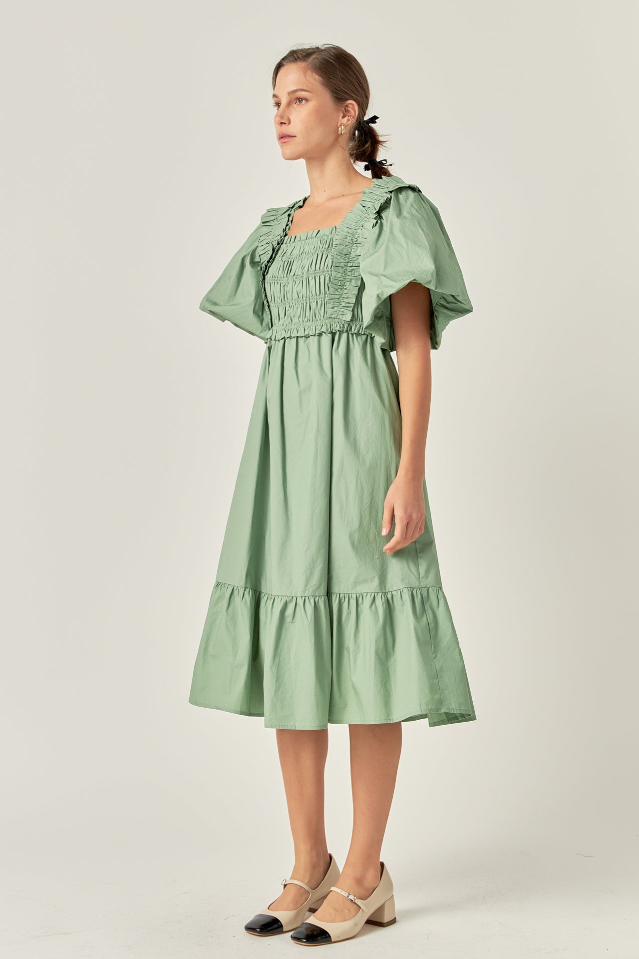 ENGLISH FACTORY - Puff Sleeve Square Neck Midi Dress - DRESSES available at Objectrare