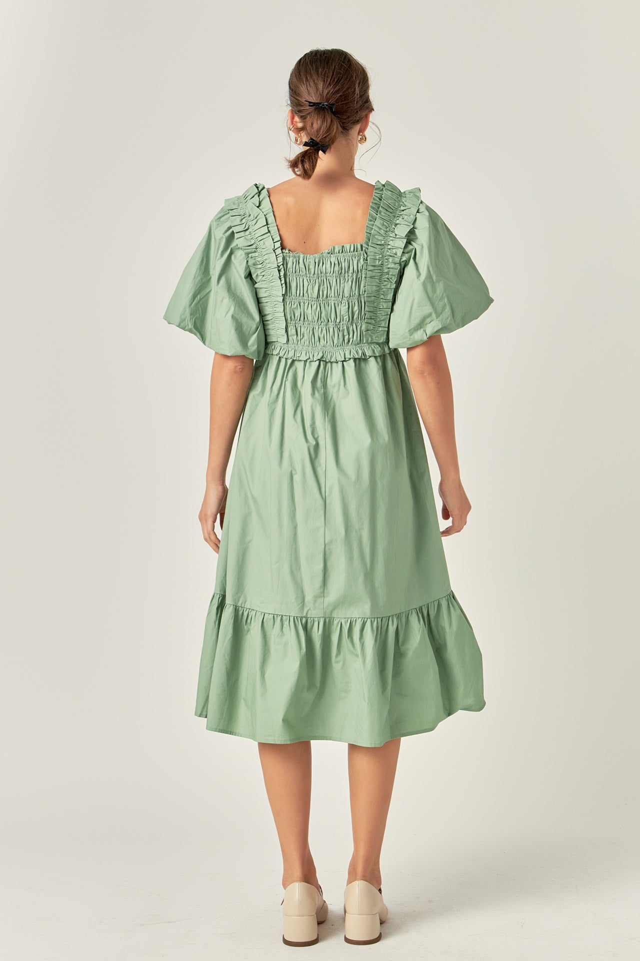 ENGLISH FACTORY - Puff Sleeve Square Neck Midi Dress - DRESSES available at Objectrare