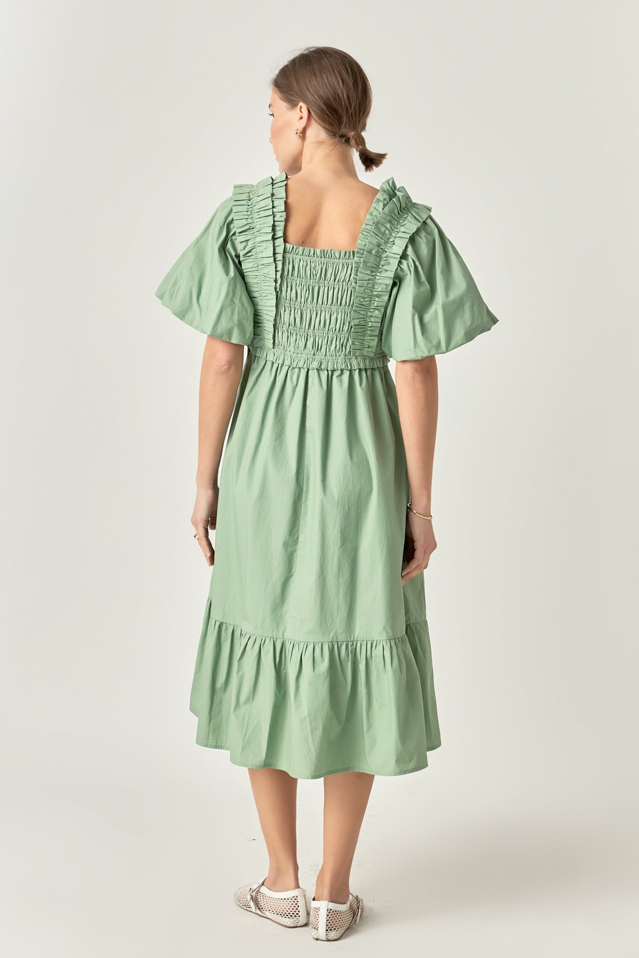 ENGLISH FACTORY - Puff Sleeve Square Neck Midi Dress - DRESSES available at Objectrare