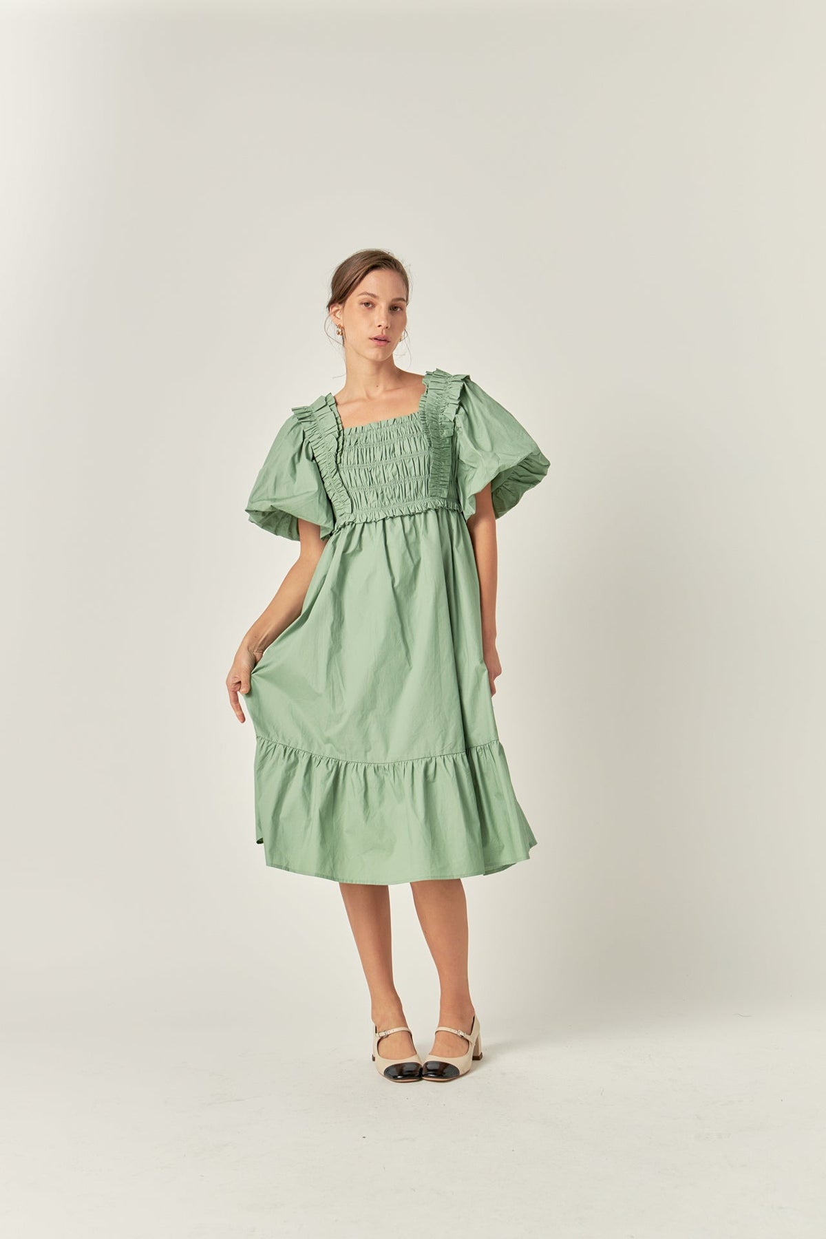 ENGLISH FACTORY - Puff Sleeve Square Neck Midi Dress - DRESSES available at Objectrare