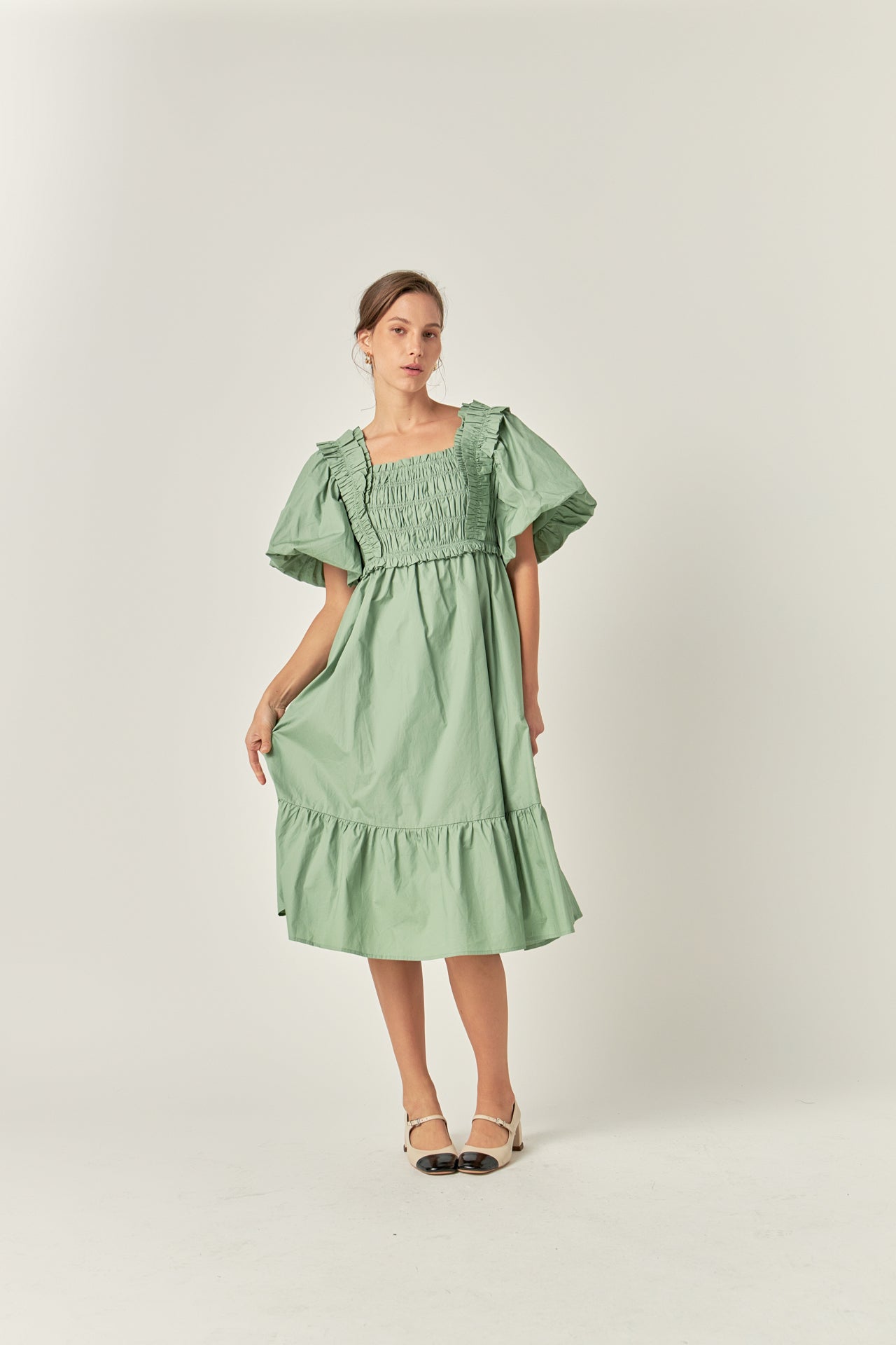 ENGLISH FACTORY - Puff Sleeve Square Neck Midi Dress - DRESSES available at Objectrare