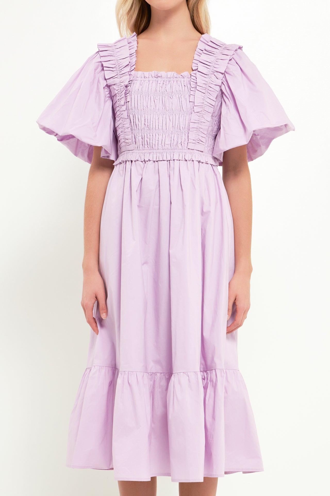 ENGLISH FACTORY - Puff Sleeve Square Neck Midi Dress - DRESSES available at Objectrare